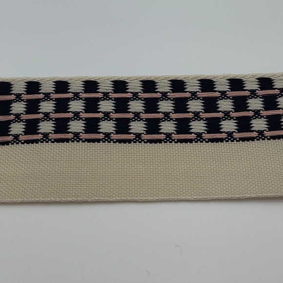 Vintage French Ribbon 1950s Cream Navy Pink Woven Trim Two (2) Yards - Picture 3 of 5